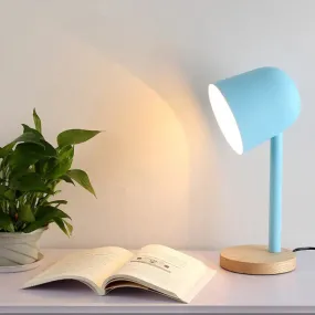 Minimalist White/Blue/Green Domed Desk Reading Lamp with Wooden Base