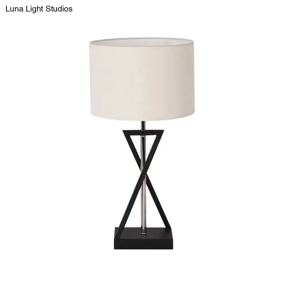 Modern 1-Head Table Desk Lamp - White Cylindrical Small Light with Fabric Shade