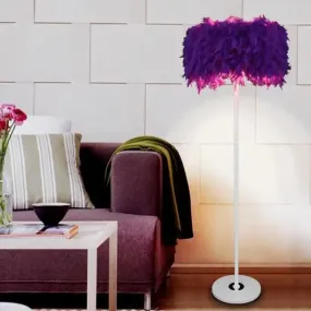 Modern 1-Light Feather Drum Shade Floor Lamp in Multi Colors for Living Room