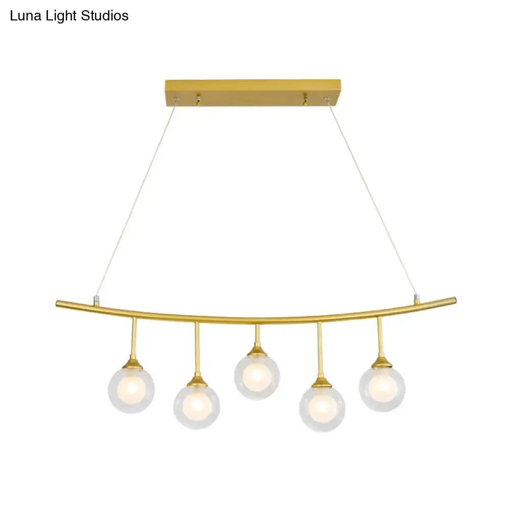 Modern 5-Bulb Gold Island Pendant Light with Clear Glass Shade