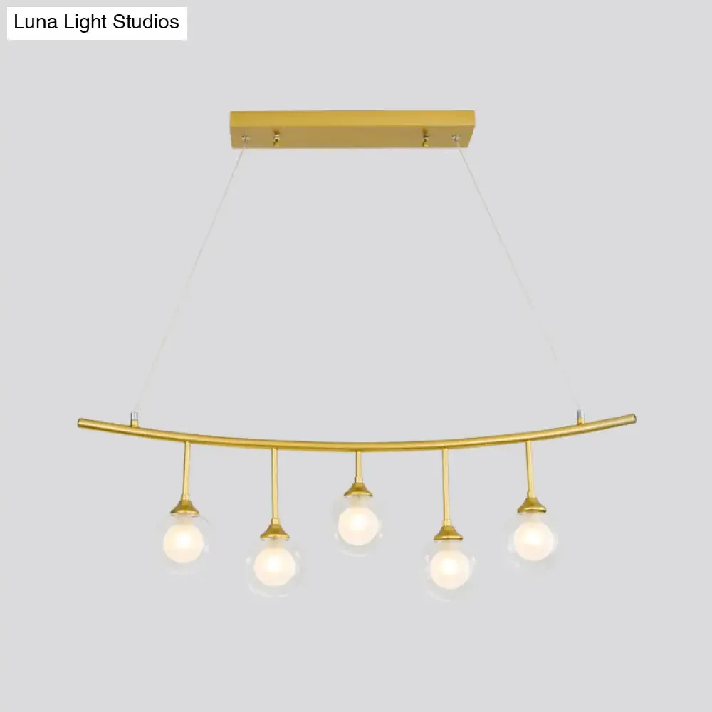 Modern 5-Bulb Gold Island Pendant Light with Clear Glass Shade