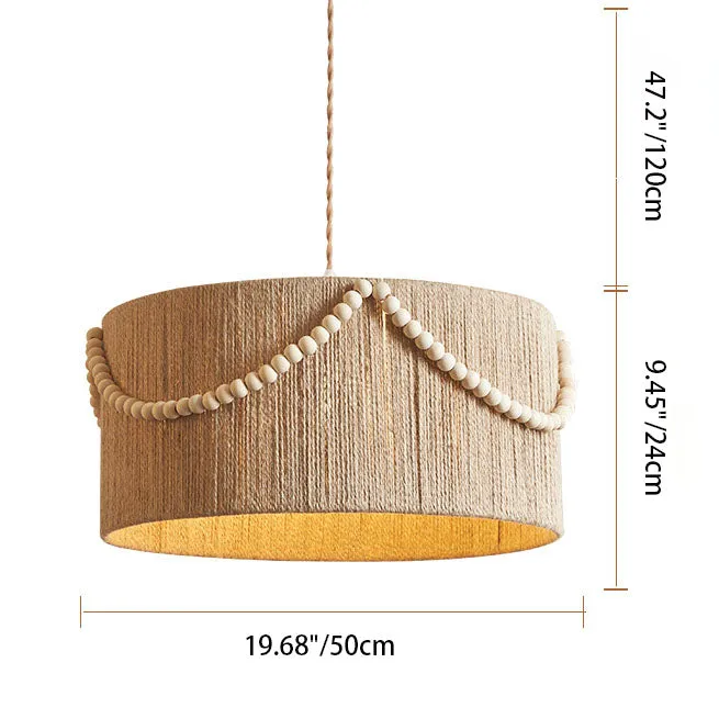 Modern Creative Hemp Rope Wooden Bead Cylinder 1-Light Pendant Light