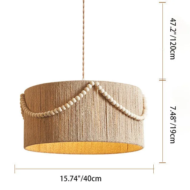 Modern Creative Hemp Rope Wooden Bead Cylinder 1-Light Pendant Light