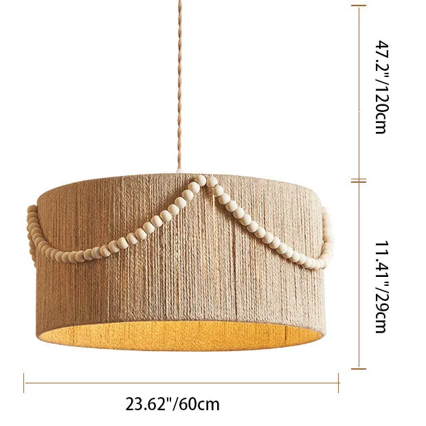 Modern Creative Hemp Rope Wooden Bead Cylinder 1-Light Pendant Light