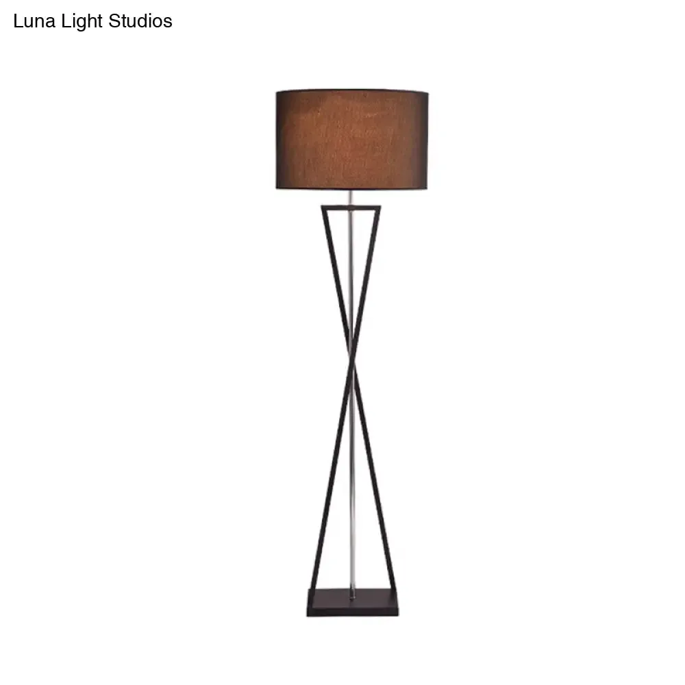 Modern Crossing Line Iron Stand-Up Lamp | 1-Bulb Reading Floor Lamp with Drum Shade (White/Black)