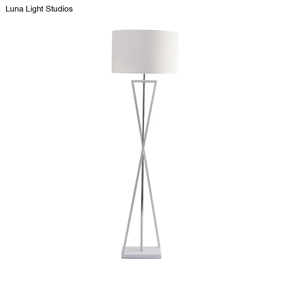 Modern Crossing Line Iron Stand-Up Lamp | 1-Bulb Reading Floor Lamp with Drum Shade (White/Black)