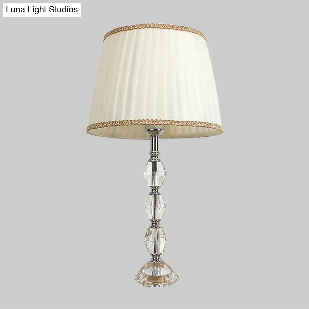 Modern Crystal Nightstand Light for Living Room - White Barrel Table Lamp