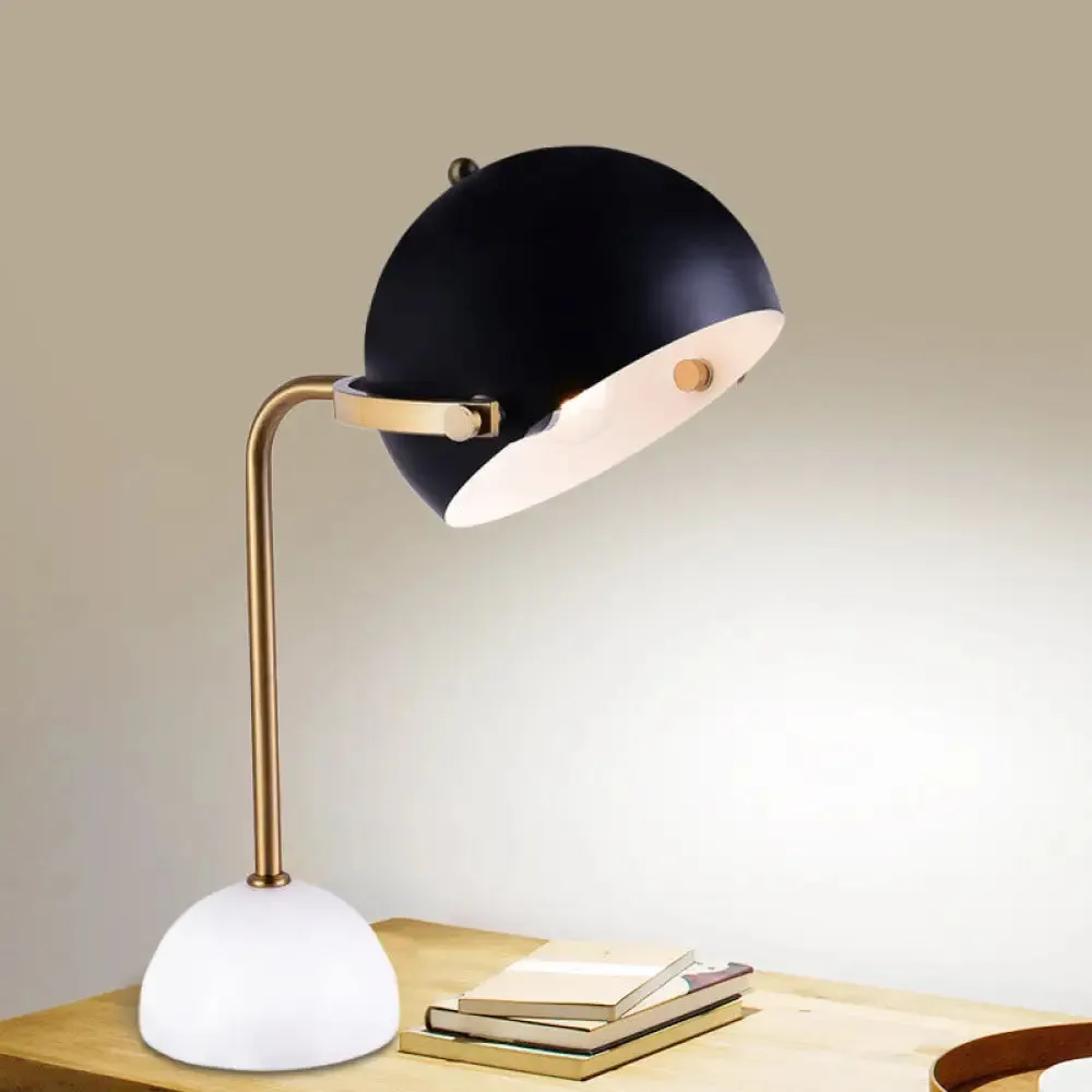 Modern Dome Task Lighting: Metal 1 Head Black Book Light with Curved Arm