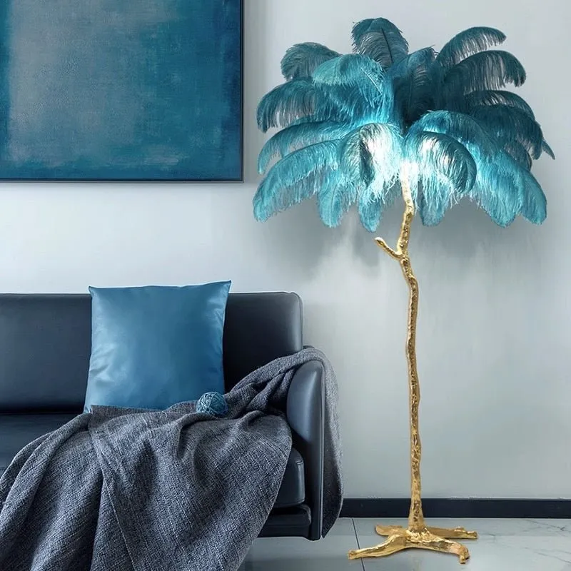 Modern LED Floor Lamp with Ostrich Feather Design