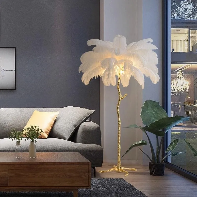 Modern LED Floor Lamp with Ostrich Feather Design