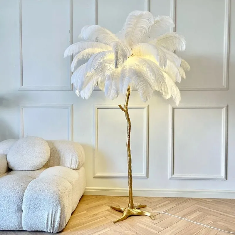 Modern LED Floor Lamp with Ostrich Feather Design