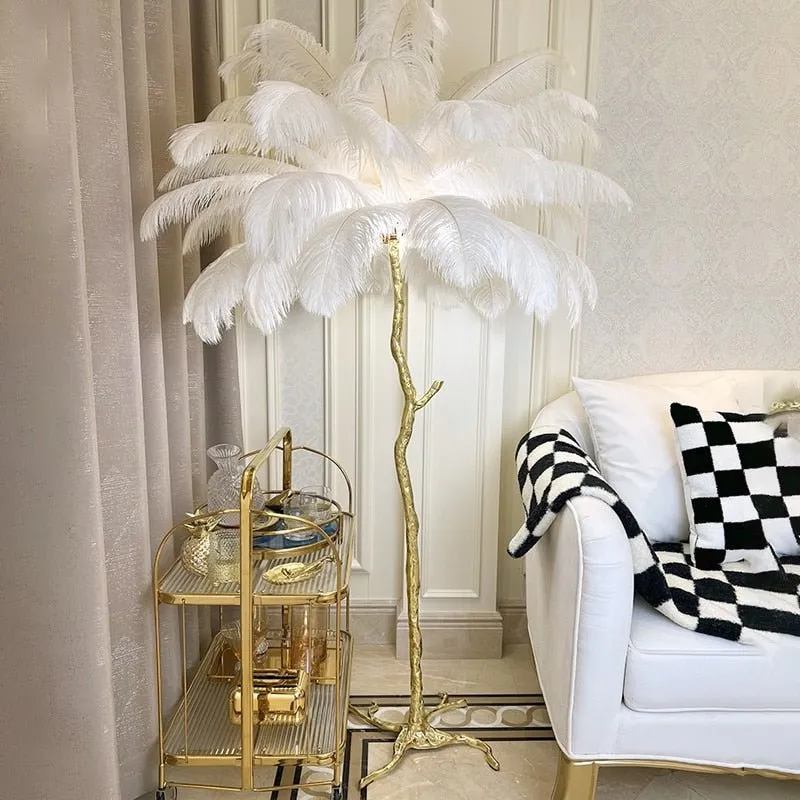 Modern LED Floor Lamp with Ostrich Feather Design