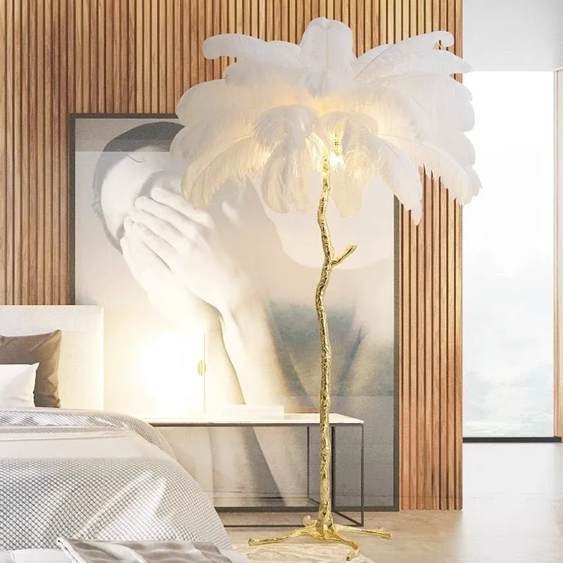 Modern LED Floor Lamp with Ostrich Feather Design