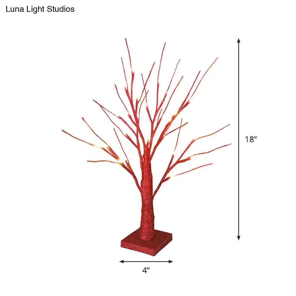 Modern LED Plastic Nightstand Light - Red Tree Night Table Lamp for Living Room