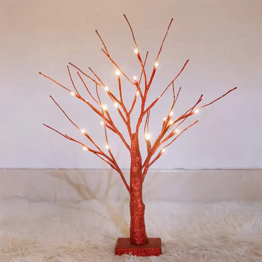 Modern LED Plastic Nightstand Light - Red Tree Night Table Lamp for Living Room