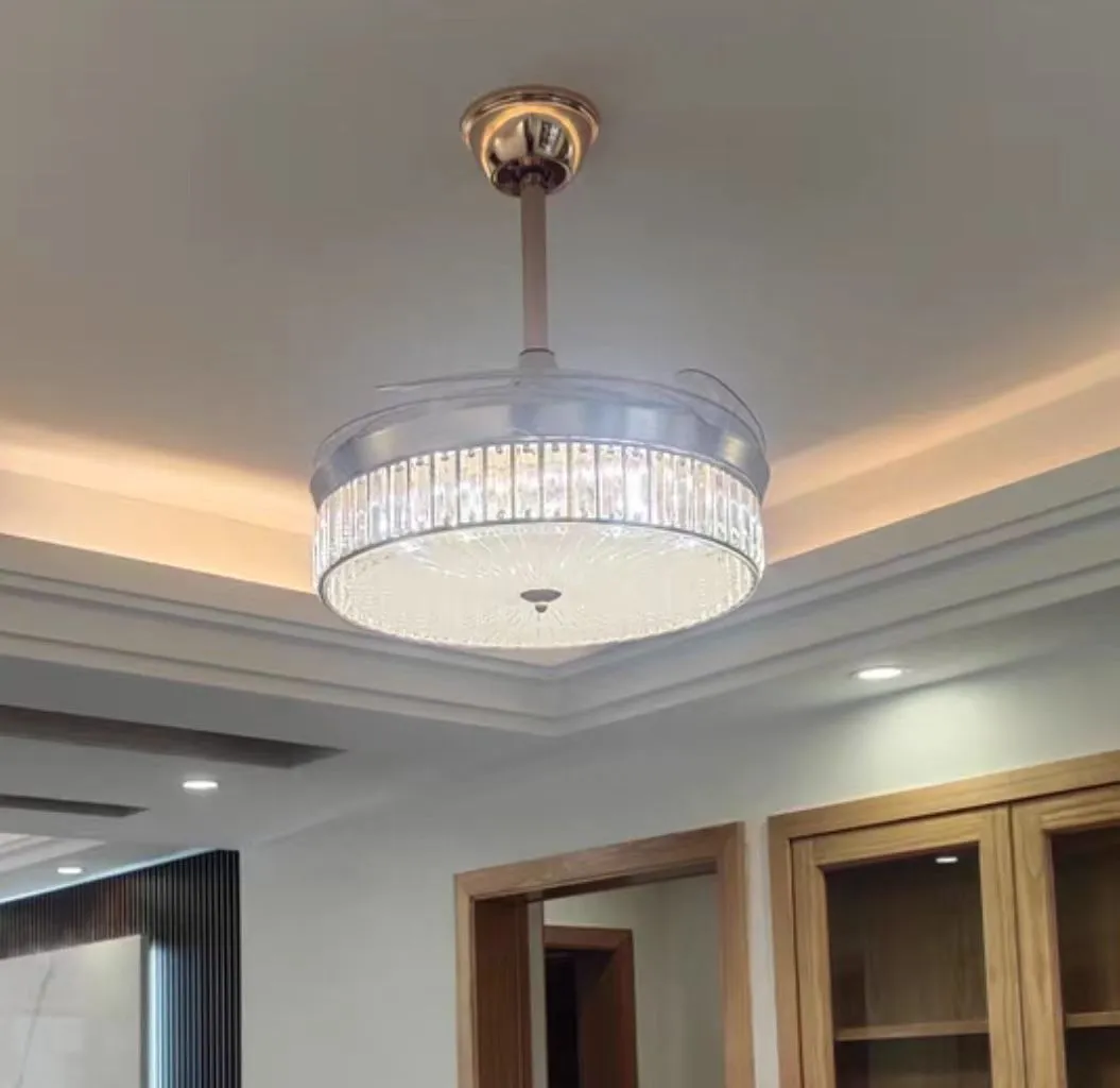 Modern Light Luxury Crystal Ceiling Fan Light Invisible Fan Light for Living/Dining Room