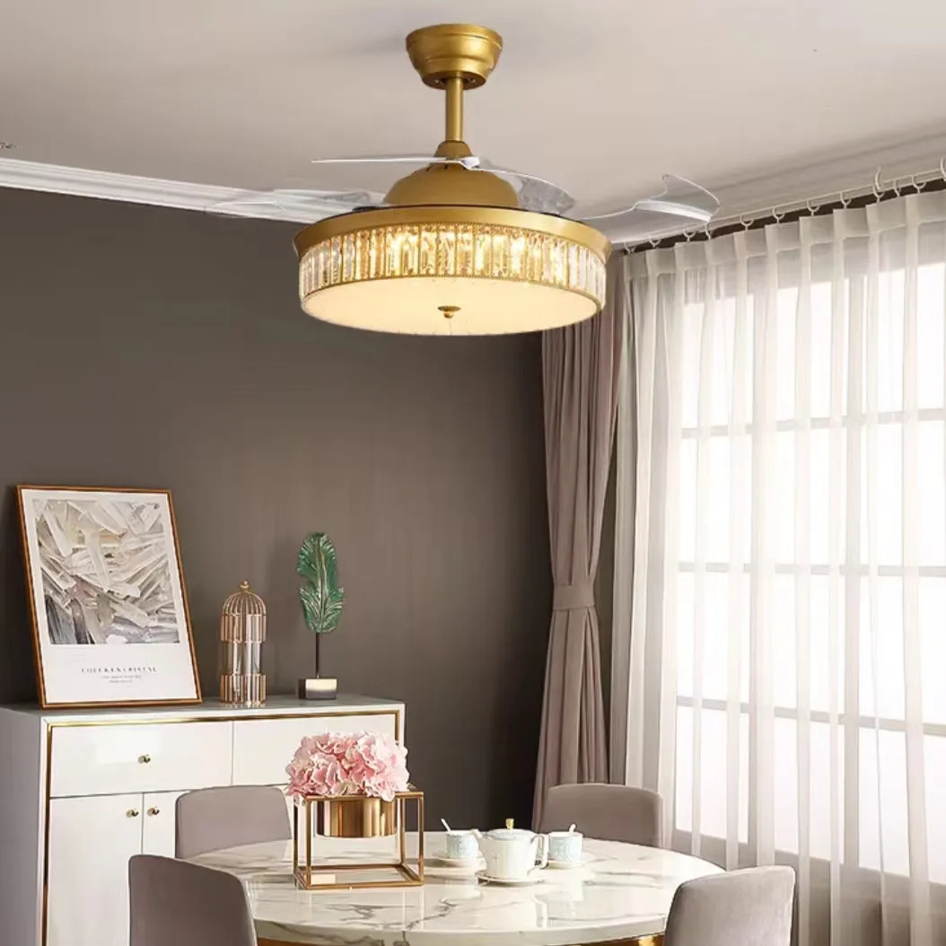 Modern Light Luxury Crystal Ceiling Fan Light Invisible Fan Light for Living/Dining Room