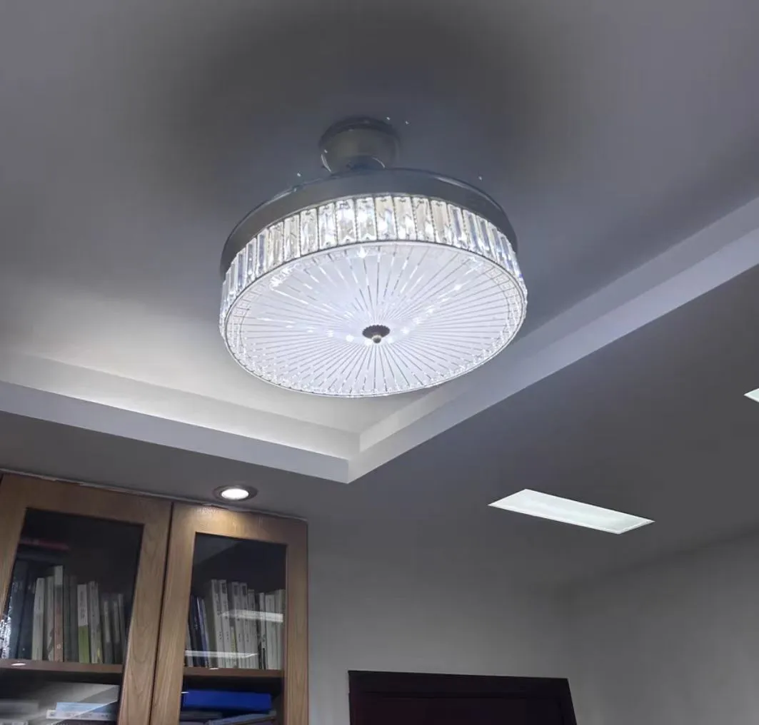 Modern Light Luxury Crystal Ceiling Fan Light Invisible Fan Light for Living/Dining Room