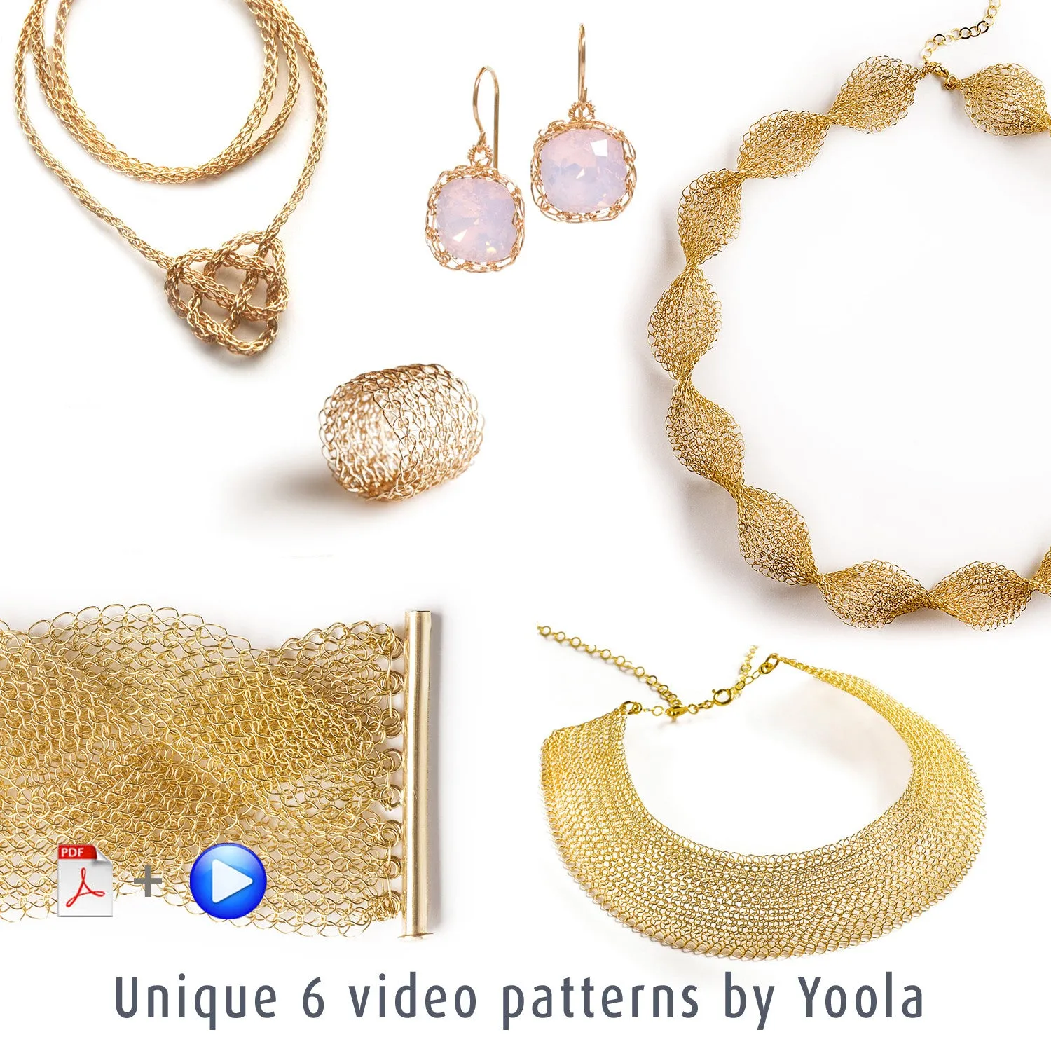 NEW vol 2 Extended Wire Crochet patterns combination - VIDEO plus PDF patterns - step by step - Instant digital download -  Mesh jewelry instructions