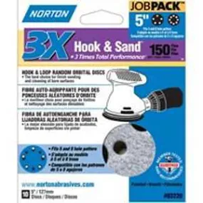 Norton 03220 Sanding Disc, 5 in Dia, 11/16 in Arbor, Coated, P150 Grit, Fine, Alumina Ceramic Abrasive, Spiral :PK 10: QUANTITY: 1