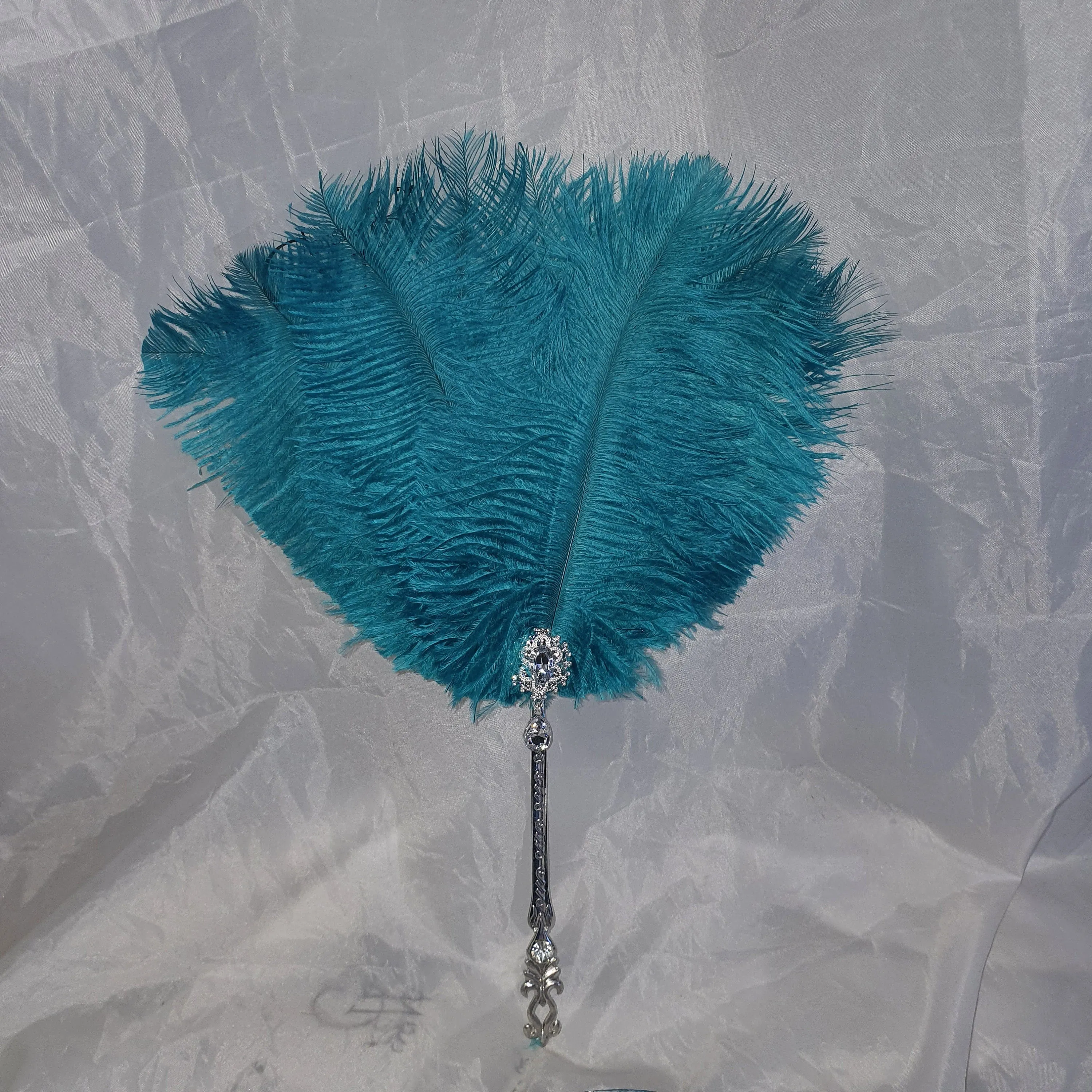 Ostrich feather Fan, Teal smalll Bridesmaid wedding fan- ANY COLOUR by Crystal wedding uk