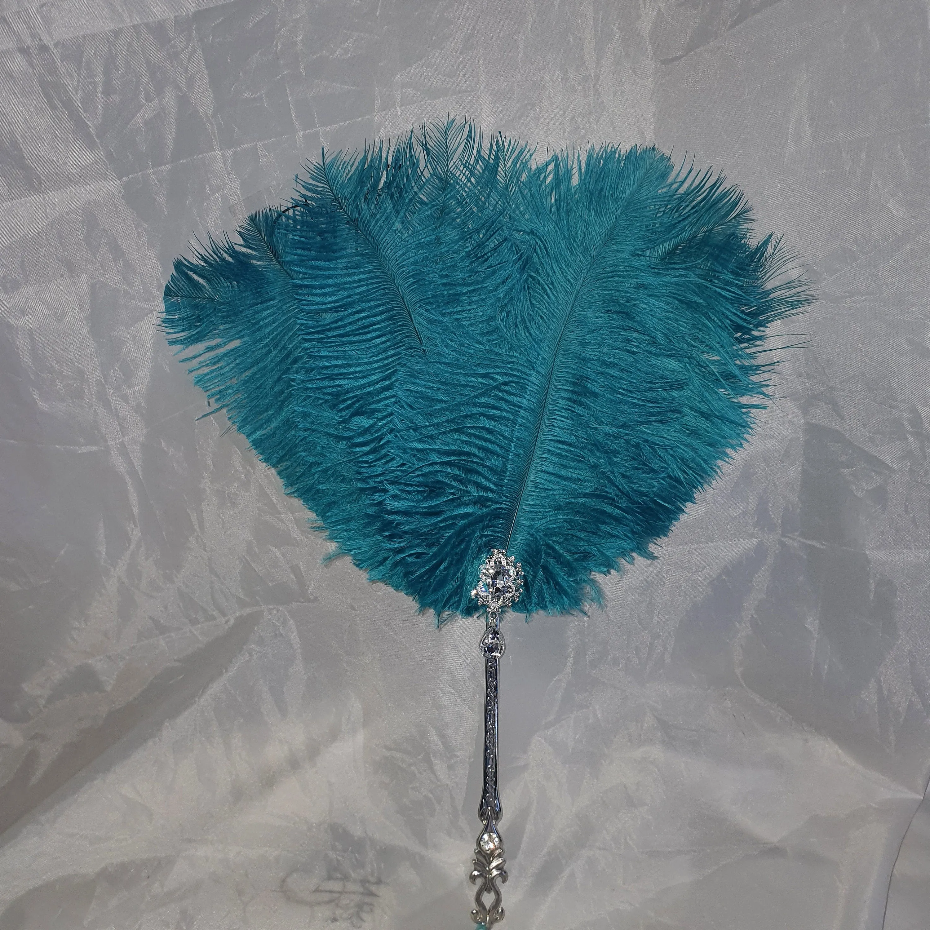 Ostrich feather Fan, Teal smalll Bridesmaid wedding fan- ANY COLOUR by Crystal wedding uk