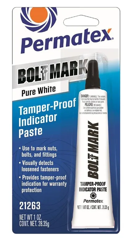 Permatex Bolt Mark 21263 Indicator Paste, 6 mL Tube, Liquid, Pure White :CD: QUANTITY: 1