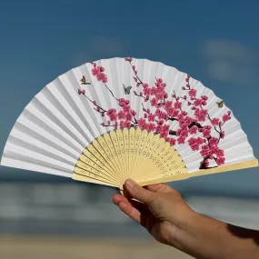 Pink Blossoms and Butterflies white paper fan