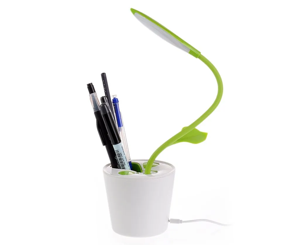 Plant Shape LED Desk Light with Pen Holder - Green