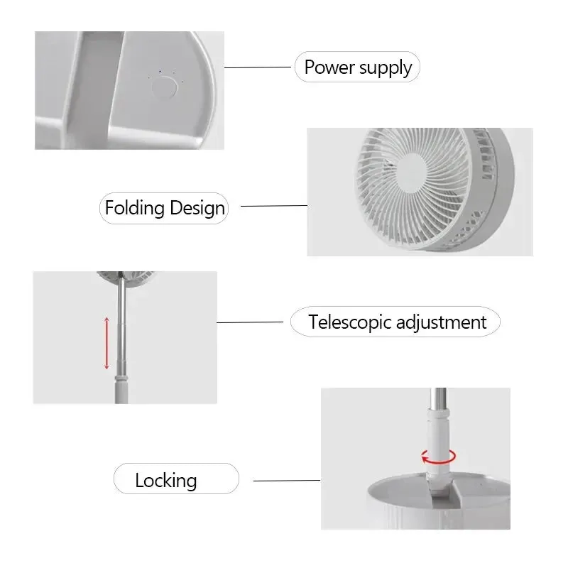 Portable Electric Fan Folding Telescopic Floor Standing USB Rechargeable Mini Brushless Fan for Home Office Air Conditioner