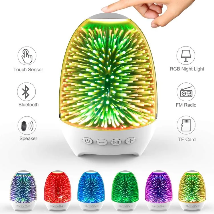 Portable Night Light BT Speaker 3D Glass Bedside Table Lamp Color LED Night Lamp Touch Control Bluetooth Speakers