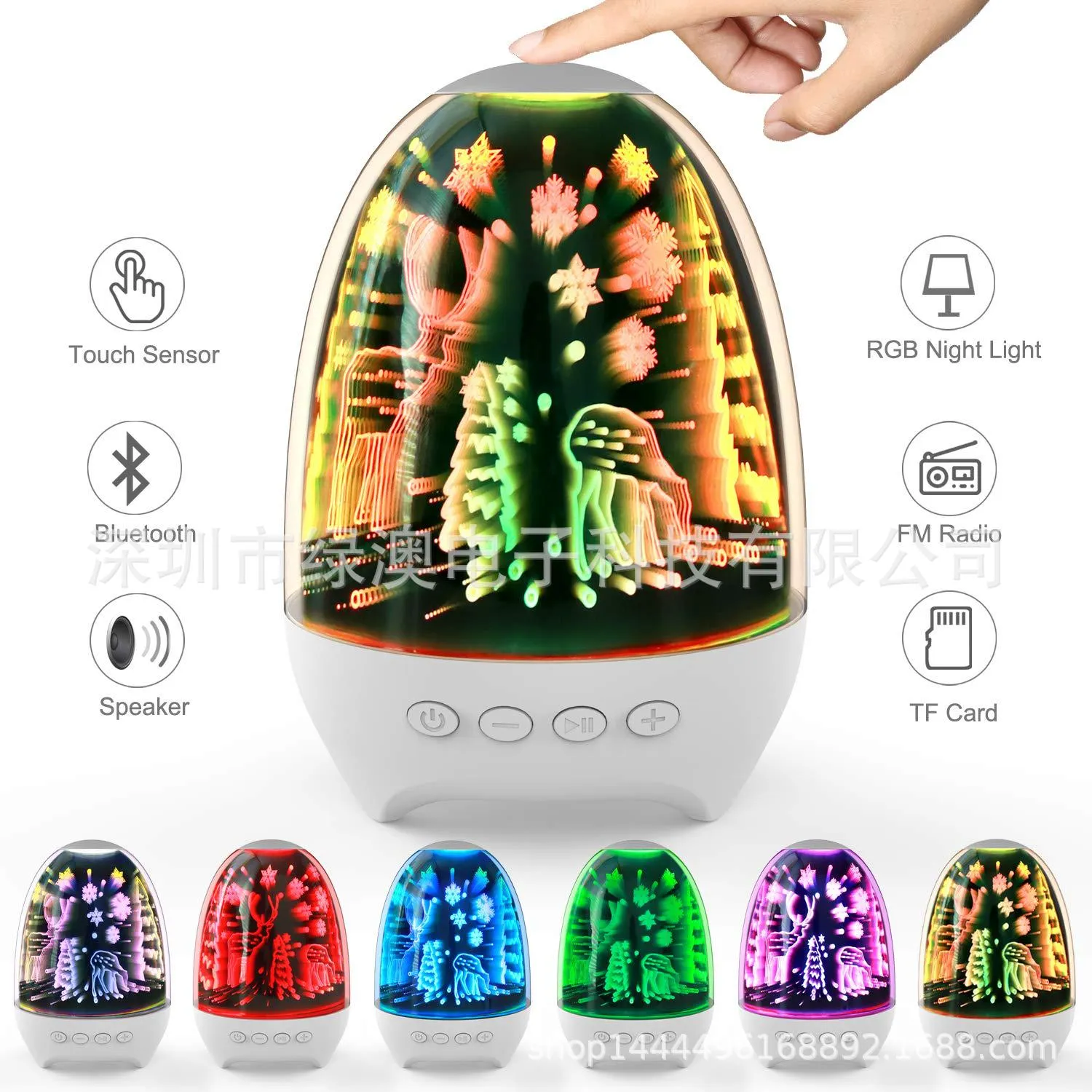 Portable Night Light BT Speaker 3D Glass Bedside Table Lamp Color LED Night Lamp Touch Control Bluetooth Speakers