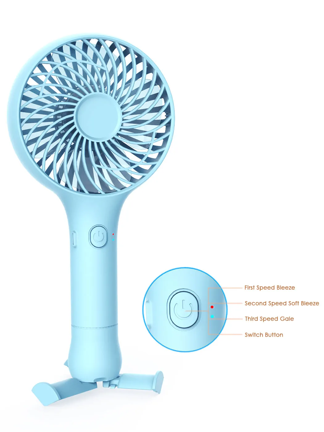 Portable USB Rechargeable Battery Operated Desk Fan Stretch Base with 3 Speeds