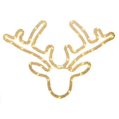 Premier LED Reindeer Head Hemp Rope 49cm