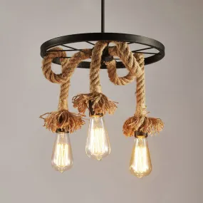 Retro Industrial Wagon Wheel Chandelier with Suspension Rope - Perfect for Restaurants