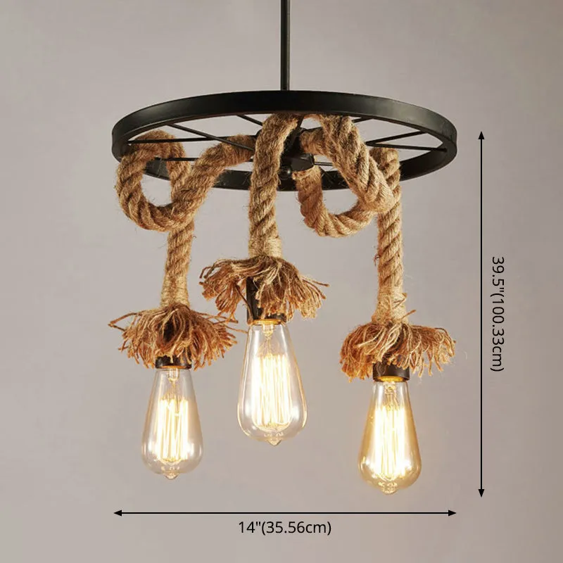 Retro Industrial Wagon Wheel Chandelier with Suspension Rope - Perfect for Restaurants