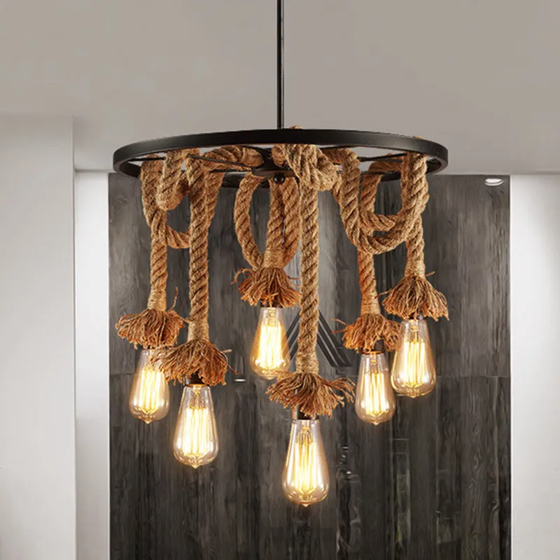 Retro Industrial Wagon Wheel Chandelier with Suspension Rope - Perfect for Restaurants