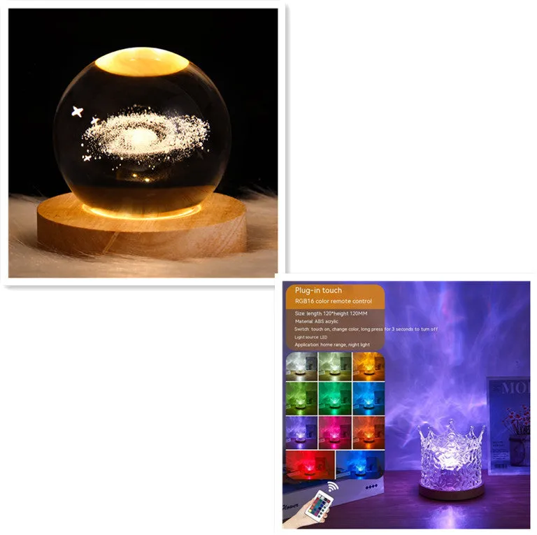 RGB Crystal Wave Projection Lamp – 16-Color Rotating Ambient Night Light