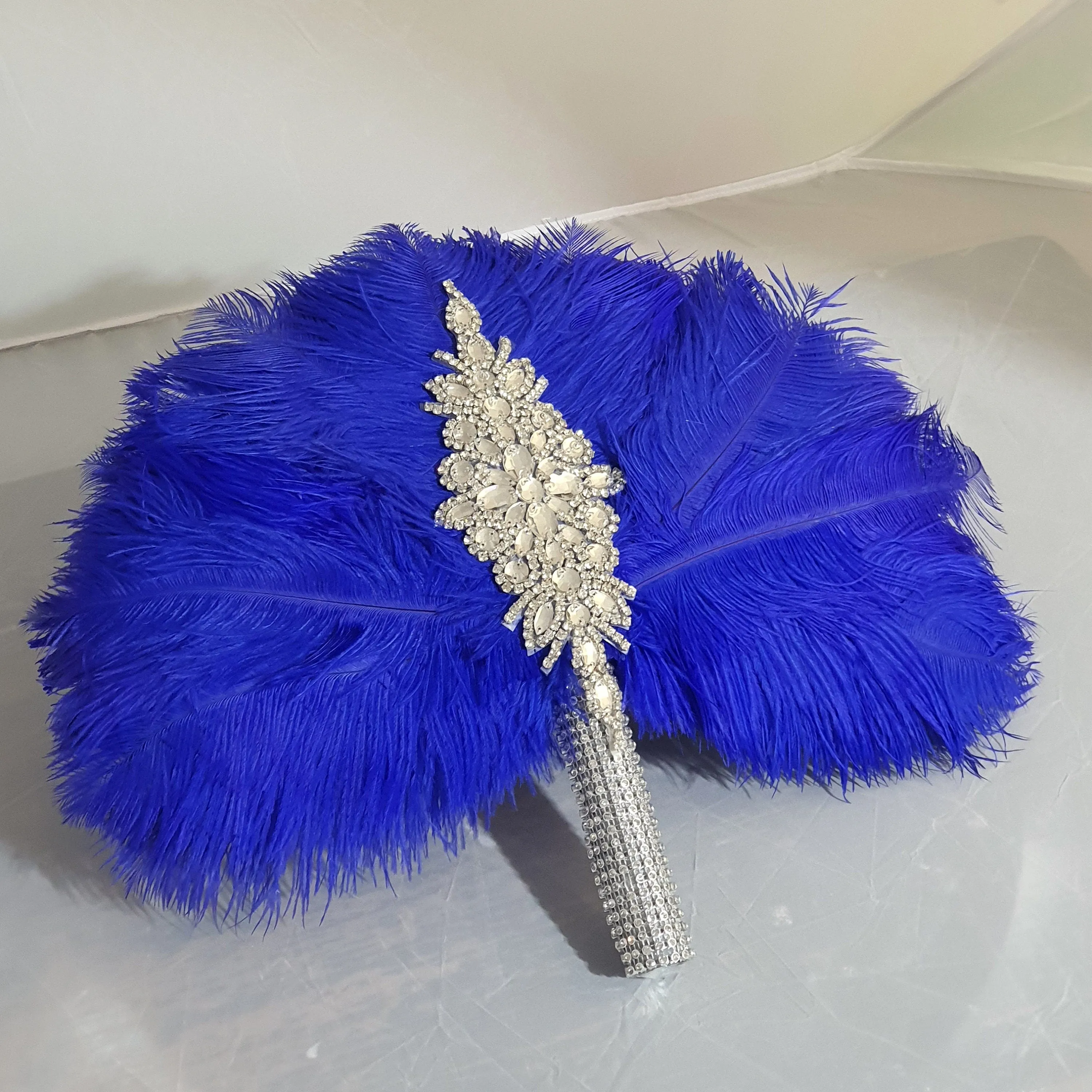 Royal blue feather fan bouquet, Great Gatsby wedding style 1920's - any colour as custom made by Crystal wedding uk