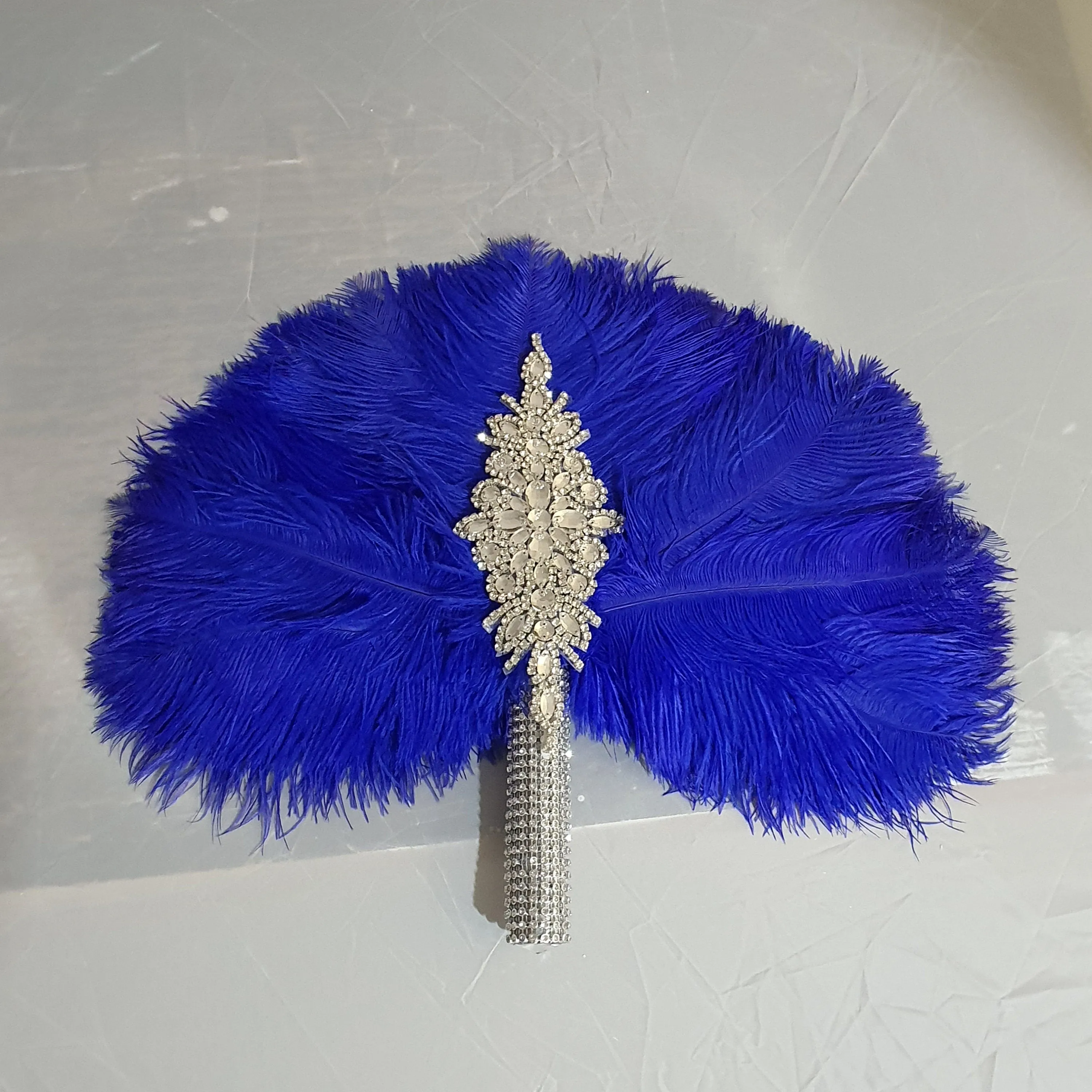 Royal blue feather fan bouquet, Great Gatsby wedding style 1920's - any colour as custom made by Crystal wedding uk