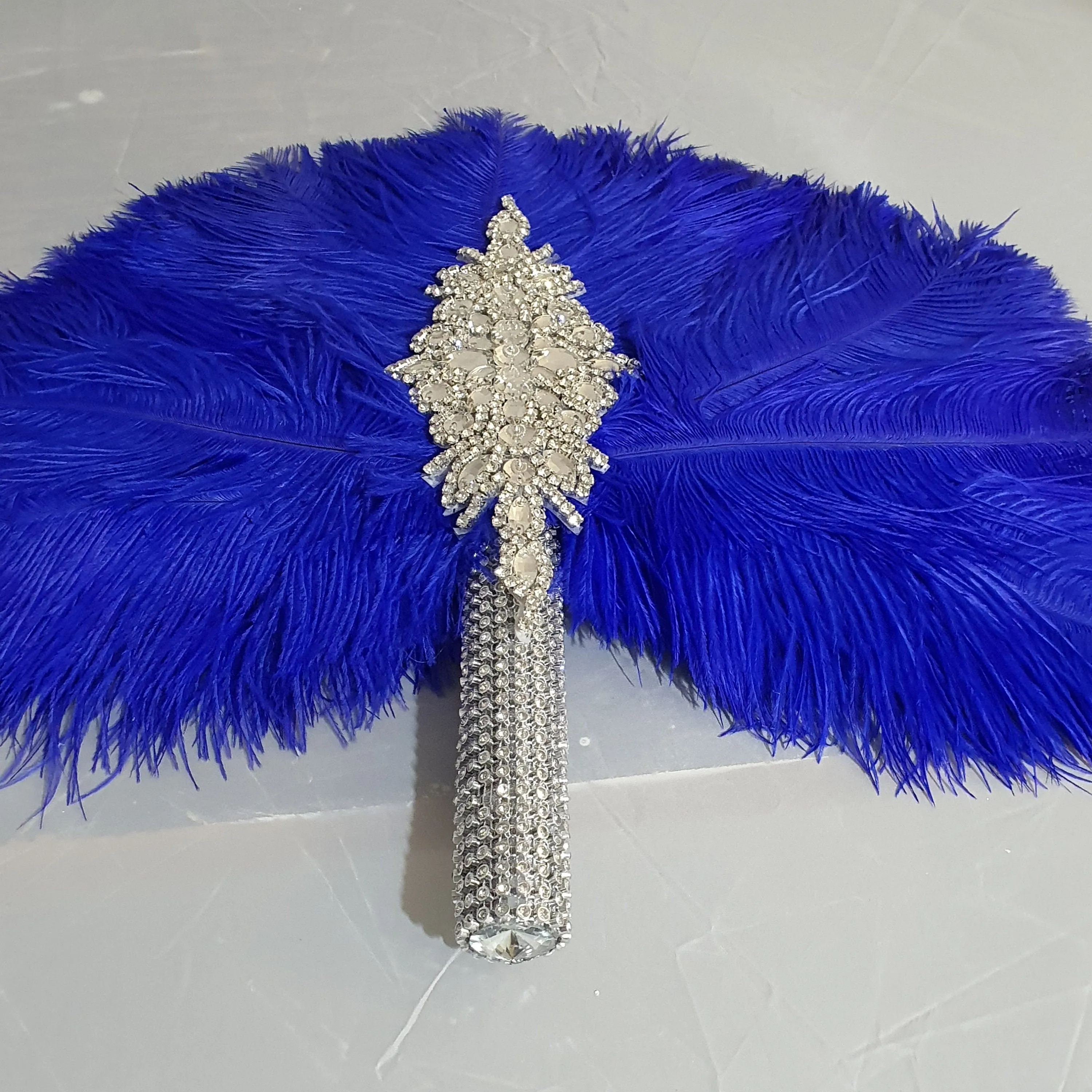 Royal blue feather fan bouquet, Great Gatsby wedding style 1920's - any colour as custom made by Crystal wedding uk