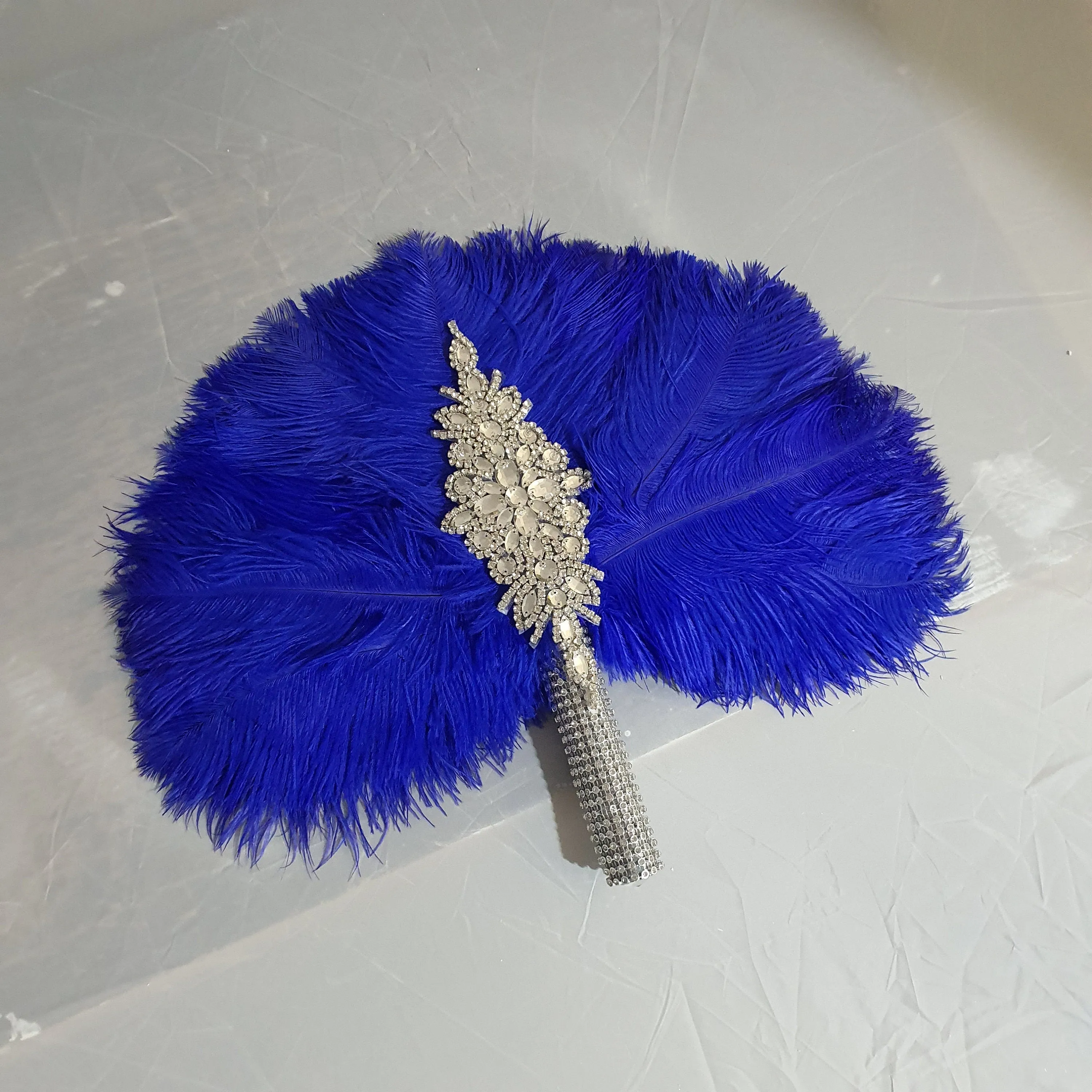 Royal blue feather fan bouquet, Great Gatsby wedding style 1920's - any colour as custom made by Crystal wedding uk