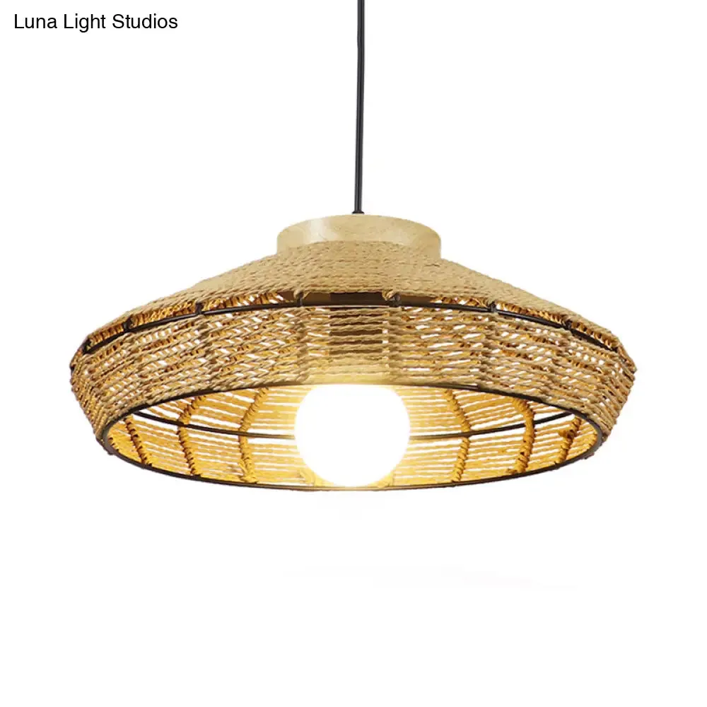 Rustic Beige Pendant Lamp for Living Room and Restaurant - Single Head Hanging Light with Straw Rope Barn Shade