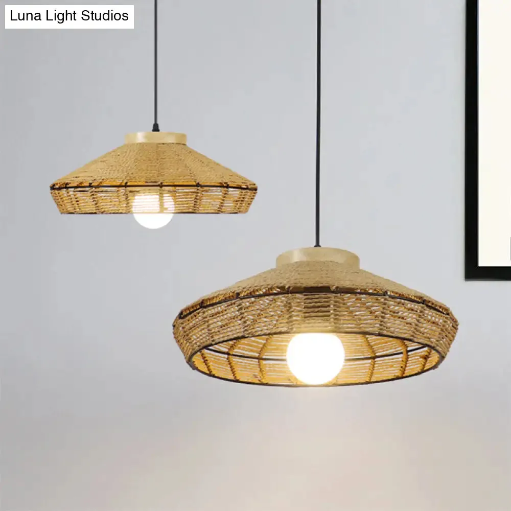 Rustic Beige Pendant Lamp for Living Room and Restaurant - Single Head Hanging Light with Straw Rope Barn Shade