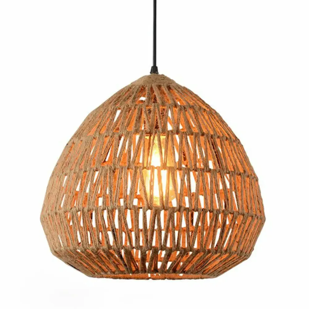 Rustic Hemp Rope Pendant Light with Vintage Cage