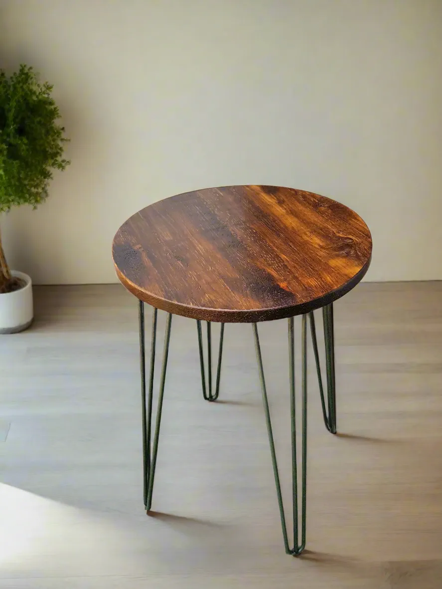 Rustic Industrial Bar Table, Round Table, Side Table, Made with Solid Wood - Available in many Colours!