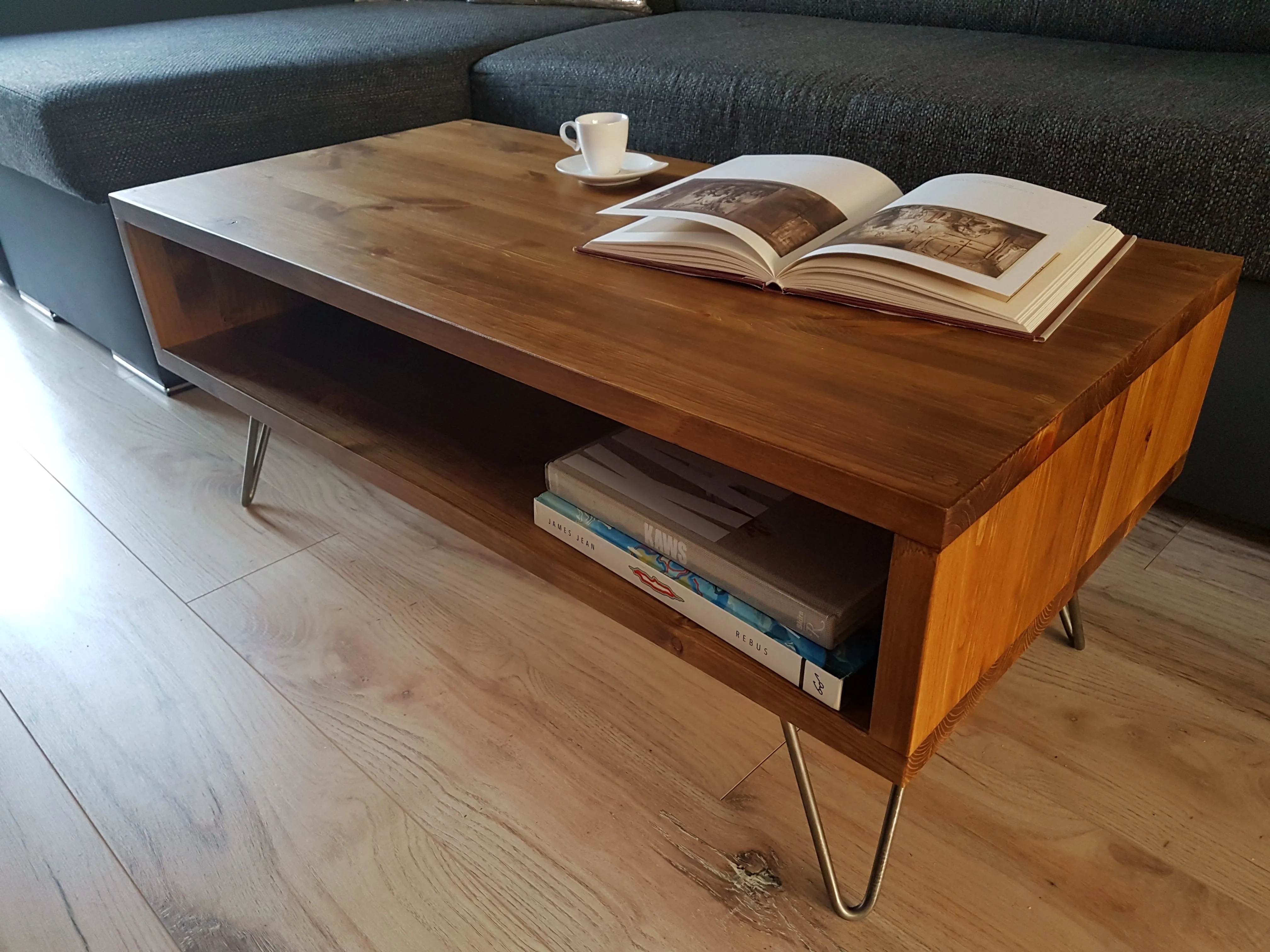 Rustic Industrial Coffee Table, Rectangle Low Table, Side Table, Made with Solid Wood - Available in many Colours!