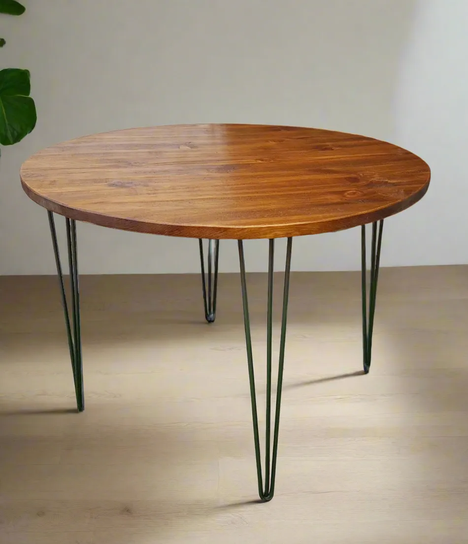 Rustic Industrial Table, Round Dining Table, Made with Solid Wood - Available in many Colours!