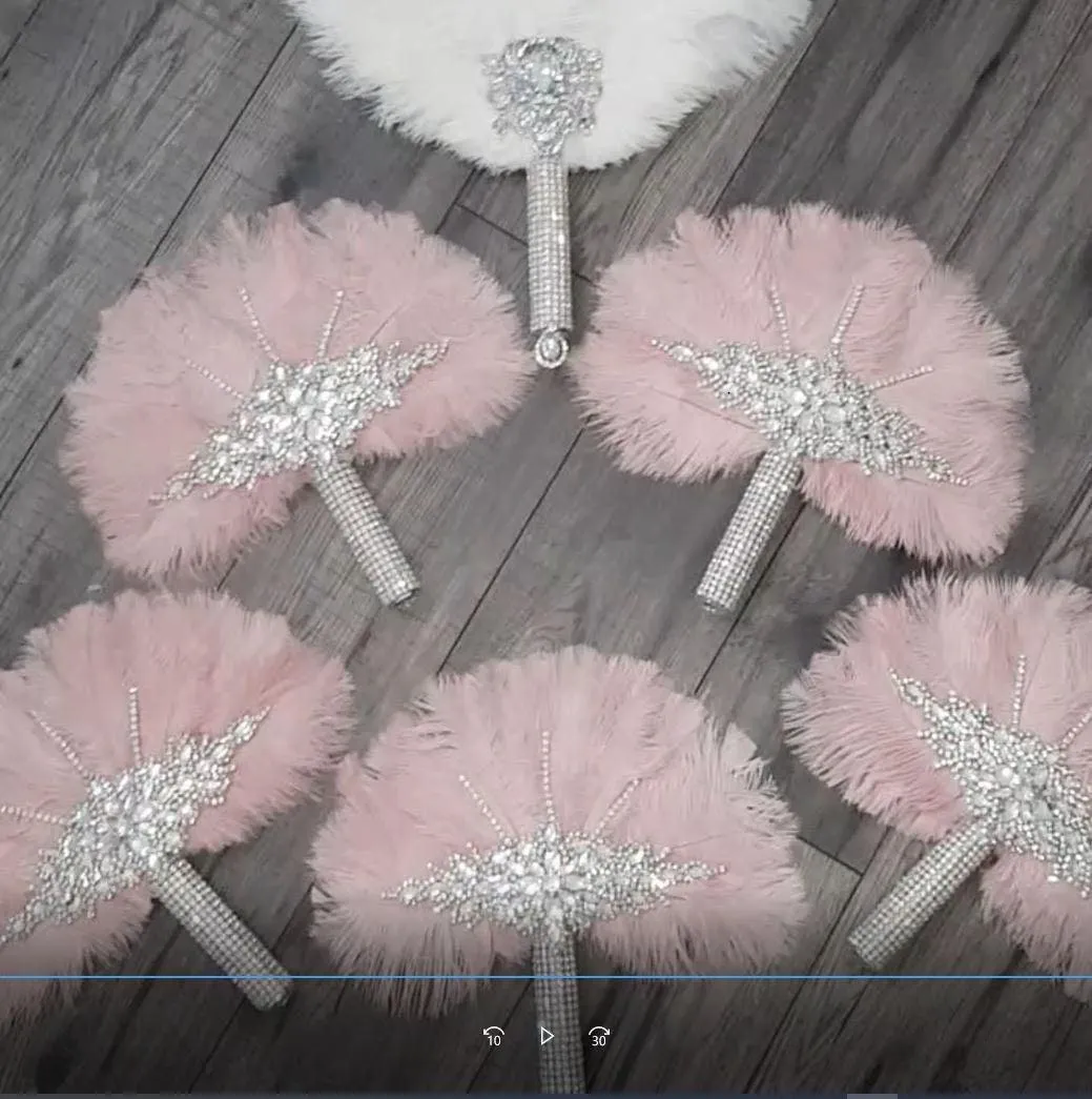 Set of 6 Feather Fan bouquets, Ostrich feathers,Great Gatsby wedding style 1920's - any colour as custom made by Crystal wedding uk