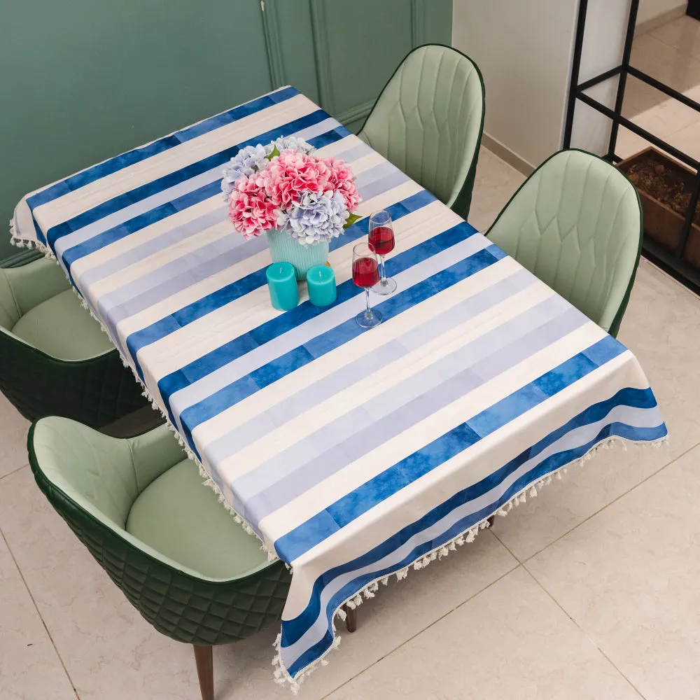 Sicilia Anti Skid & Water resistant Linen textured Premium table cover for dining table - Horizontal Stripes